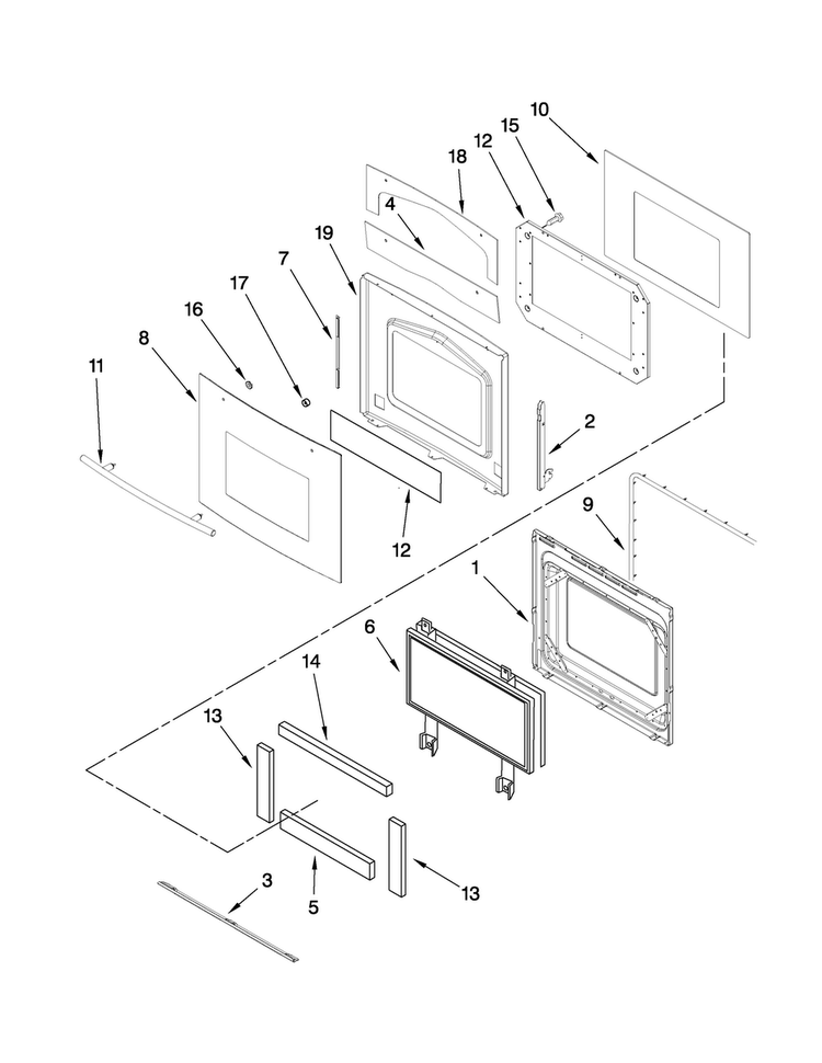 Oven Door Parts Diagram and Parts List for JJW9527DDS29  Jenn-Air Wall Oven