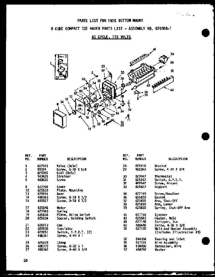 8 Cube Compact Ice Maker Diagram and Parts List for BC20WC-P6023510WC  Amana Refrigerator
