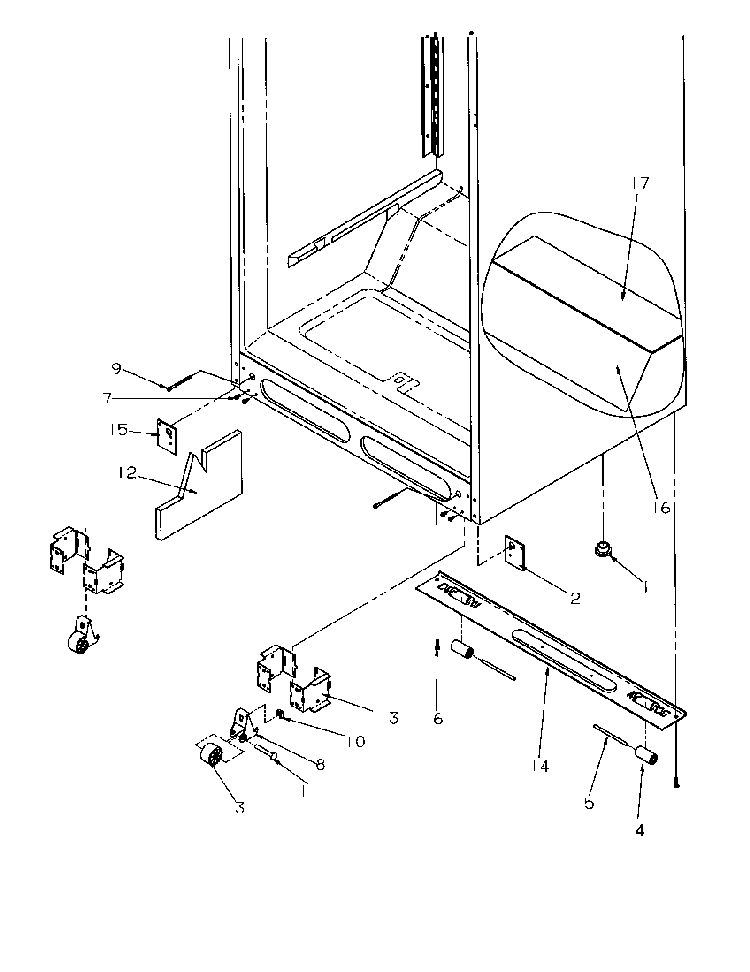 Cabinet Bottom Diagram and Parts List for TX22S3L-P1196002WL  Amana Refrigerator