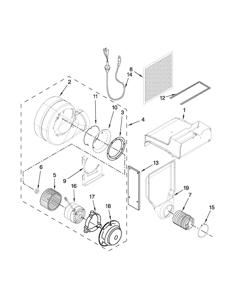 Blower Unit Parts Diagram and Parts List for JGS9900CDS02  Jenn-Air Range