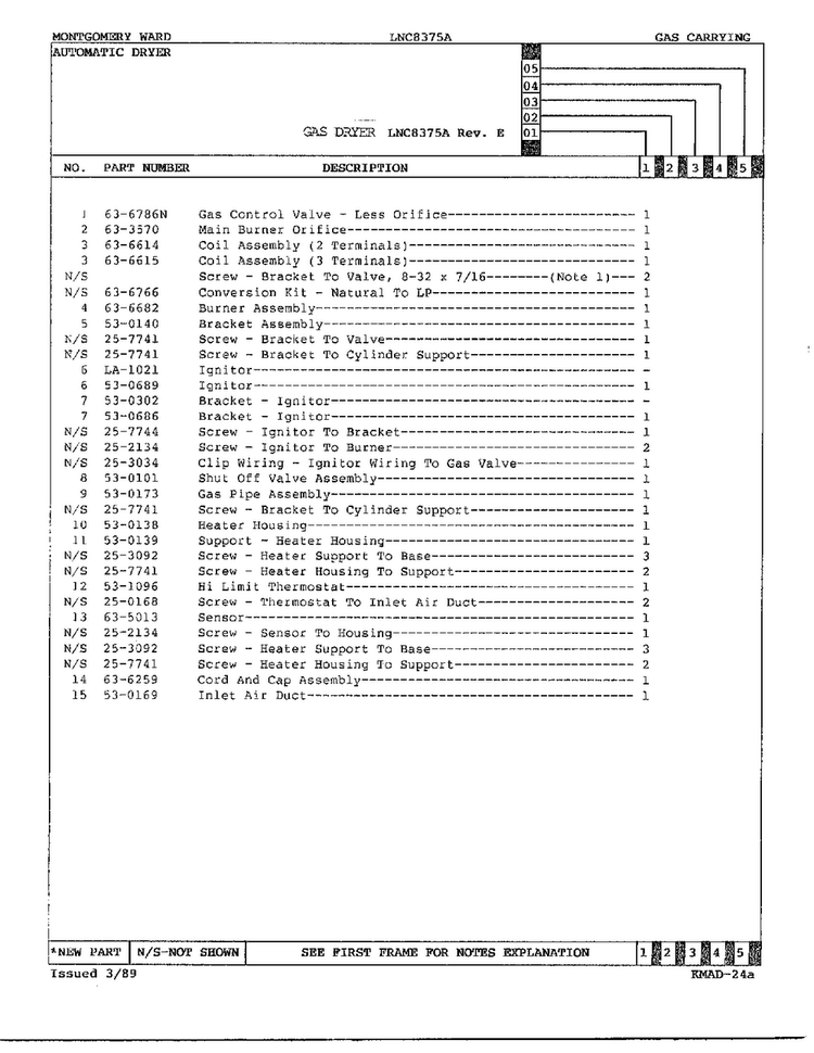 Gas Carrying Page 2 Diagram and Parts List for 8375A REV E Norge Dryer
