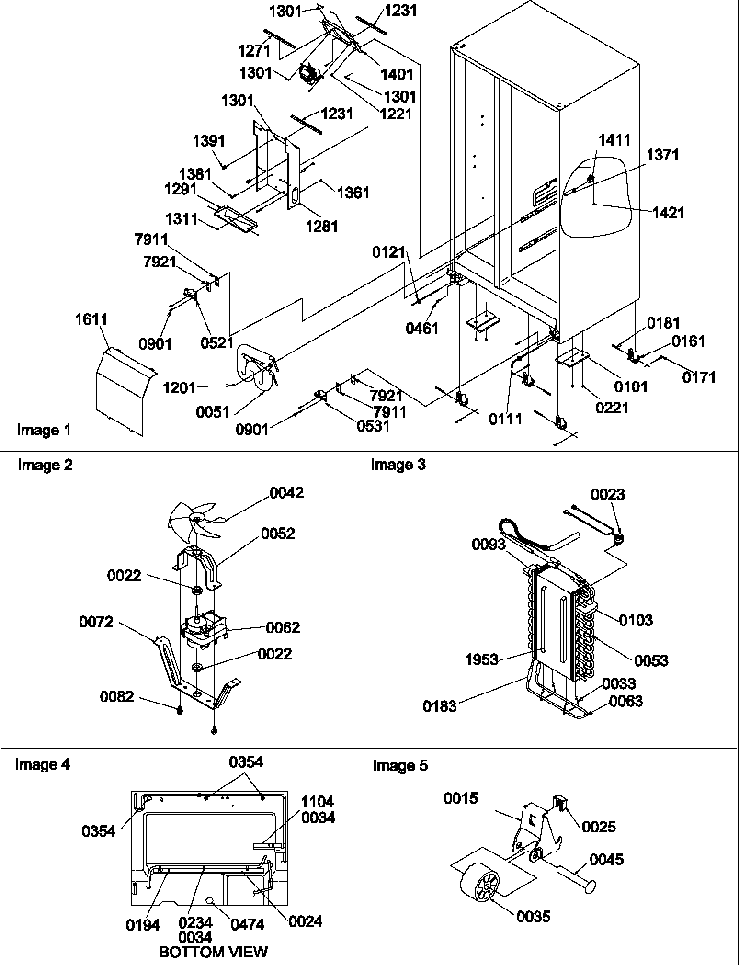 Drain System, Rollers And Evaporator Assembly Diagram and Parts List for SBD522VE-P1320303WE  Amana Refrigerator