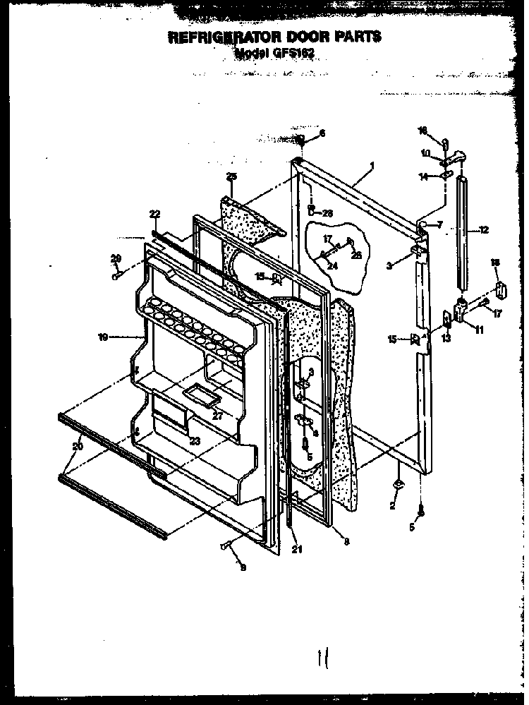Refrigerator Door Parts Diagram and Parts List for GFS162 MN10 Caloric Refrigerator