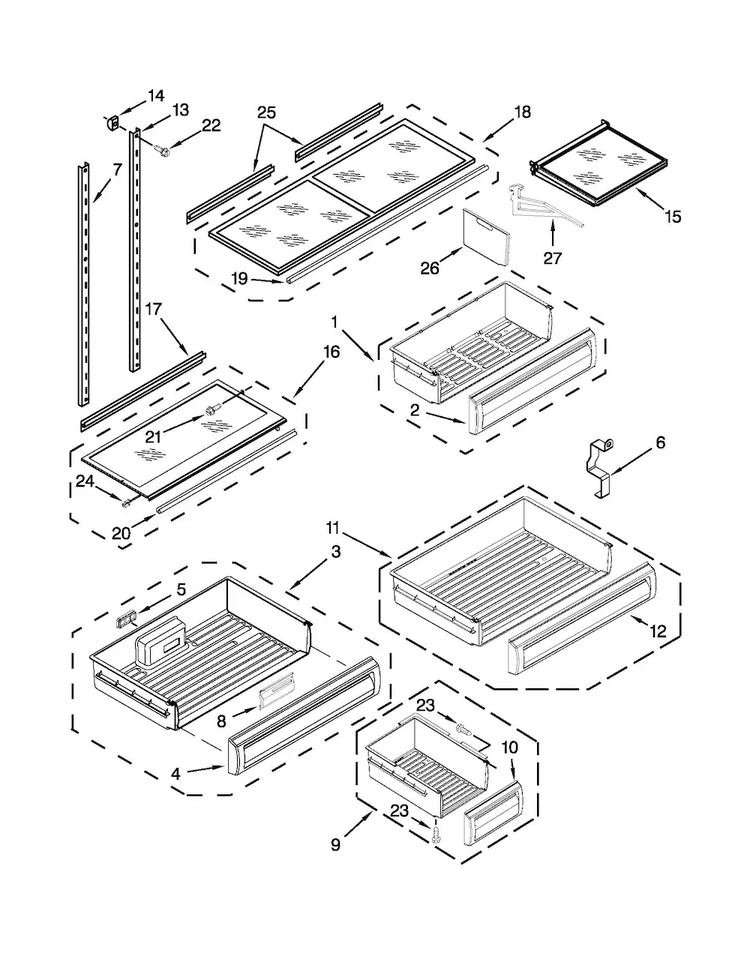 Shelf Parts Diagram and Parts List for JB36SSFXLA02  Jenn-Air Refrigerator