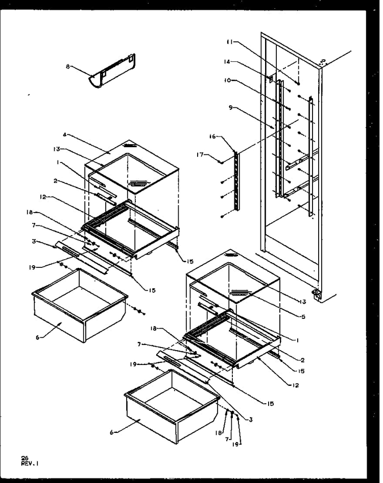Refrigerator Shelving And Drawers Diagram and Parts List for SZD27NL-P1162410WL  Amana Refrigerator