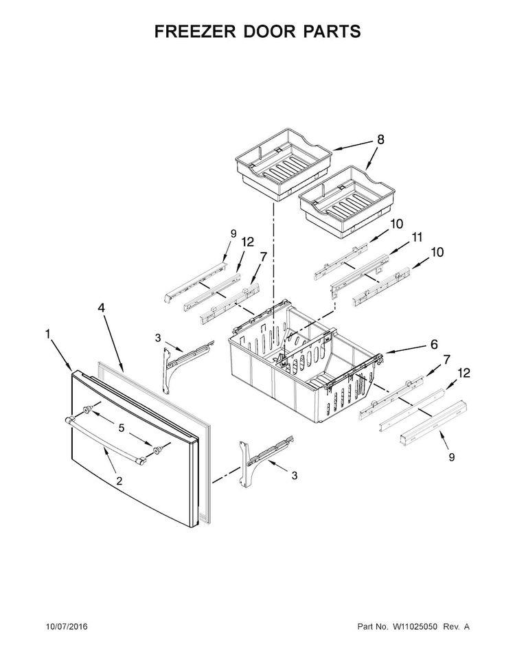 Freezer Door Parts Diagram and Parts List for MFI2269FRZ02  Maytag Refrigerator