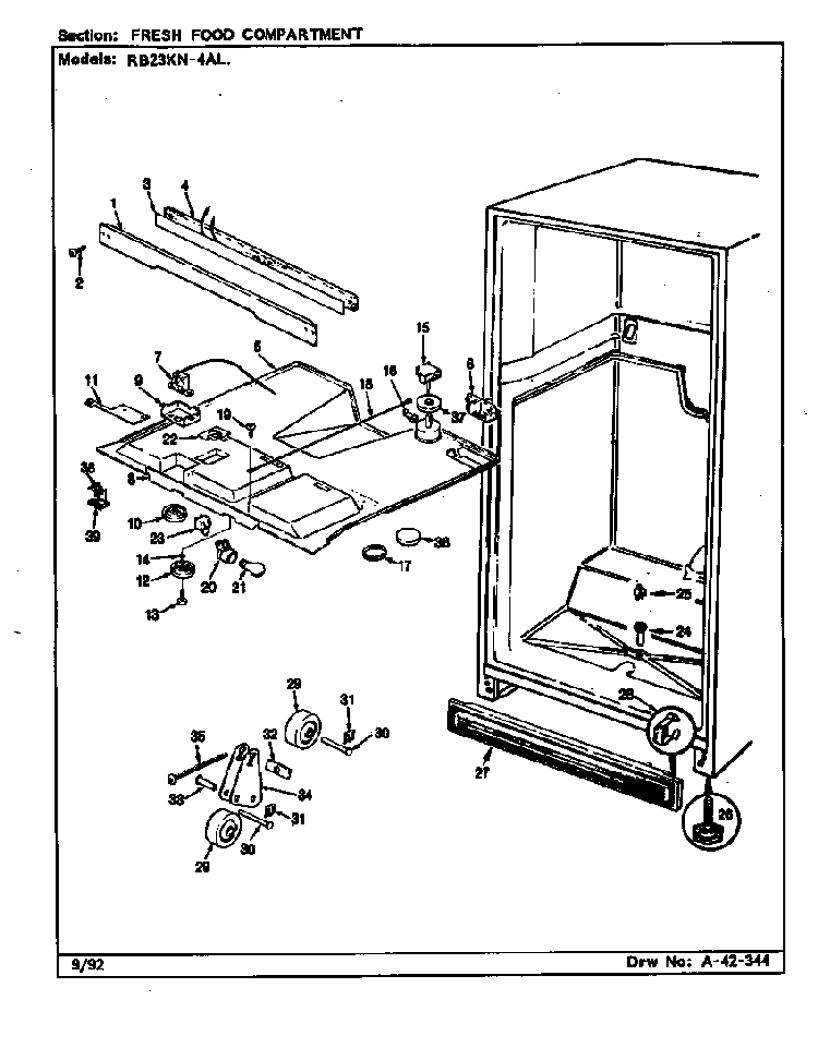 Fresh Food Compartment Diagram and Parts List for RB23KA-4AL CG96A Magic Chef Refrigerator