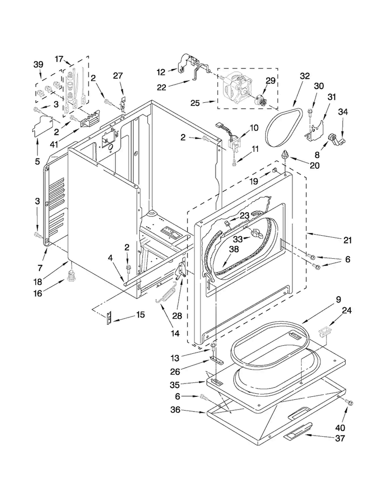 Cabinet Parts Diagram and Parts List for CED147HXW0  Crosley Dryer