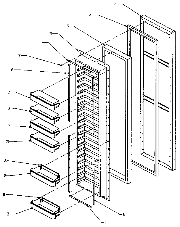 Freezer Door Diagram and Parts List for SX22N-P1162703W  Amana Refrigerator