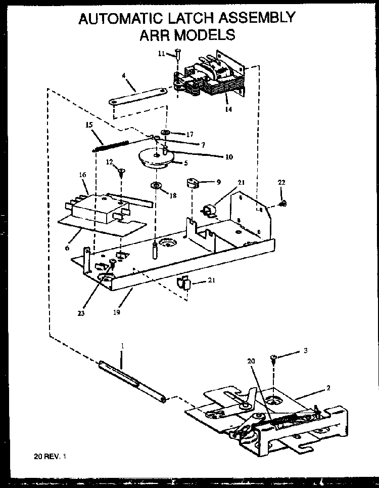 Automatic Latch Assembly Diagram and Parts List for ARR623L-P1130983NL  Amana Range