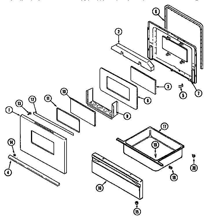 Door/drawer Diagram and Parts List for MER4820AAW  Maytag Range