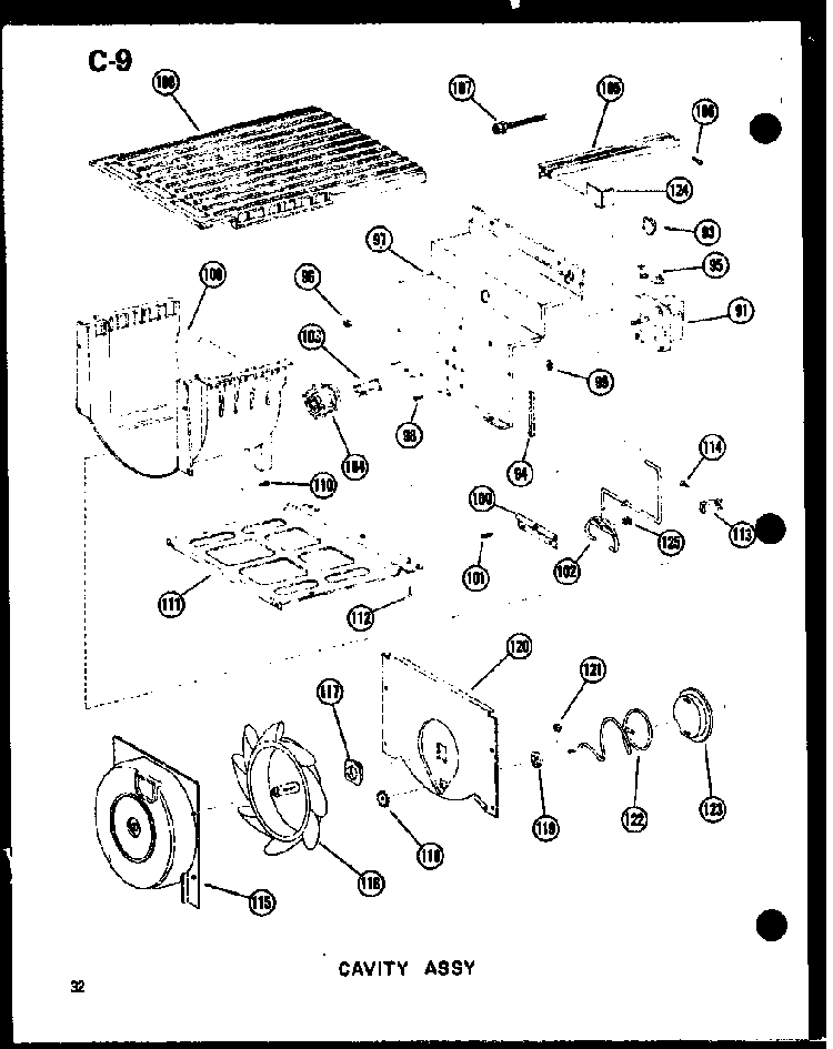 Cavity Assy Diagram and Parts List for SRI19W-P60350-36W  Amana Refrigerator