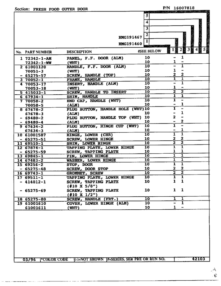 Fresh Food Outer Door Page 2 Diagram and Parts List for HMG-191460  Admiral Refrigerator