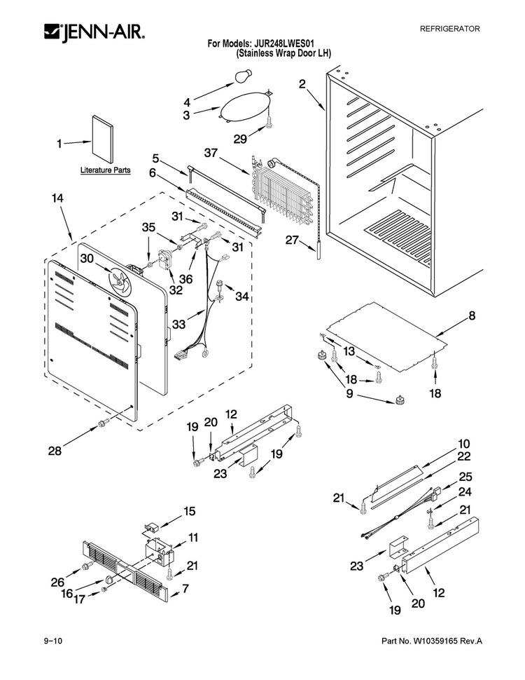 Cabinet Parts Diagram and Parts List for JUR248LWES01  Jenn-Air Refrigerator