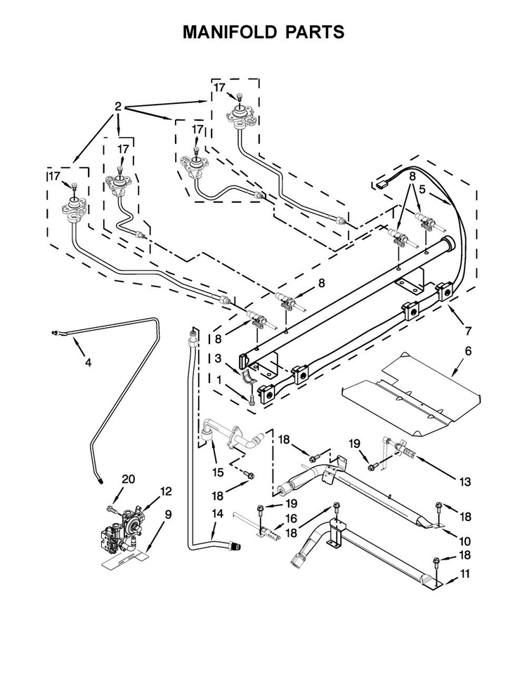 Manifold Parts Diagram and Parts List for MGR8650FZ0  Maytag Range