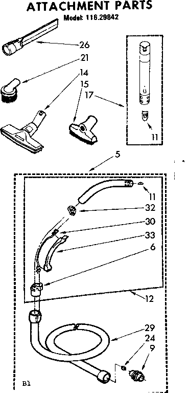 Attachment Parts Diagram and Parts List for 11629842  Kenmore Canister Vacuum