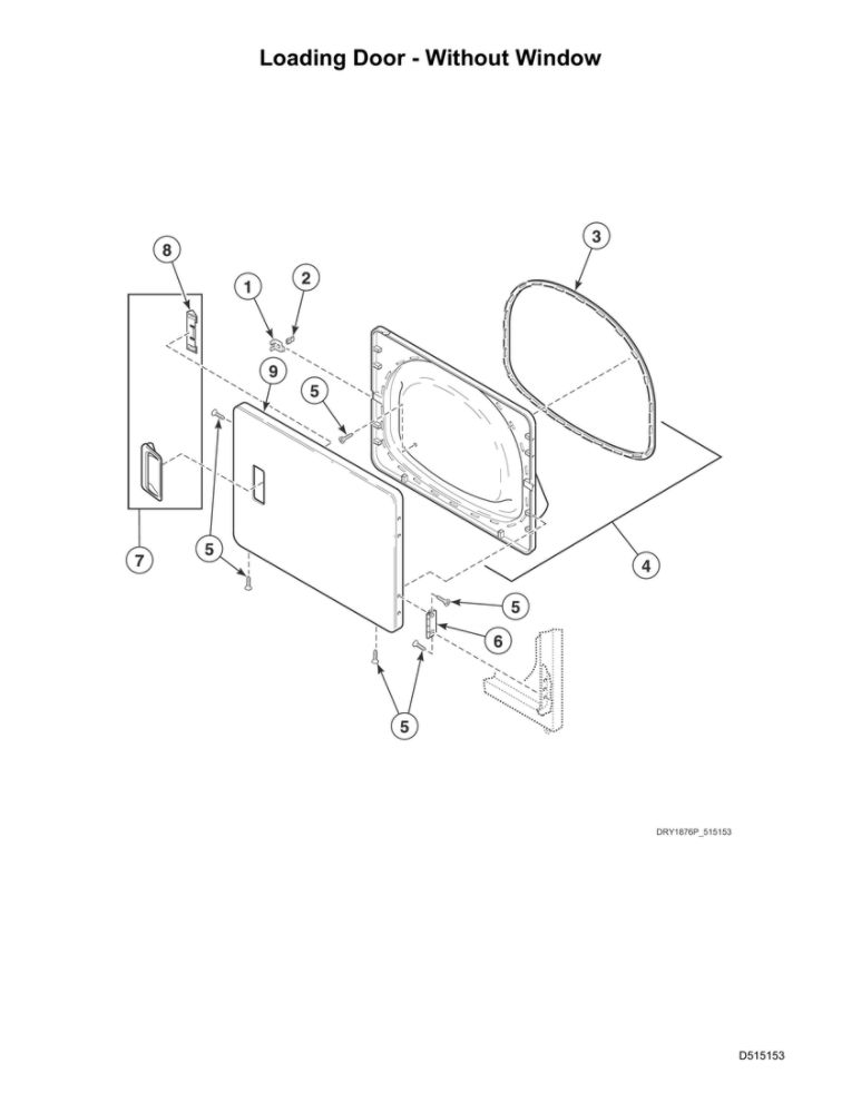 Loading Door-Without Window Diagram and Parts List for ADEE9BGS173TW01  Speed Queen Dryer