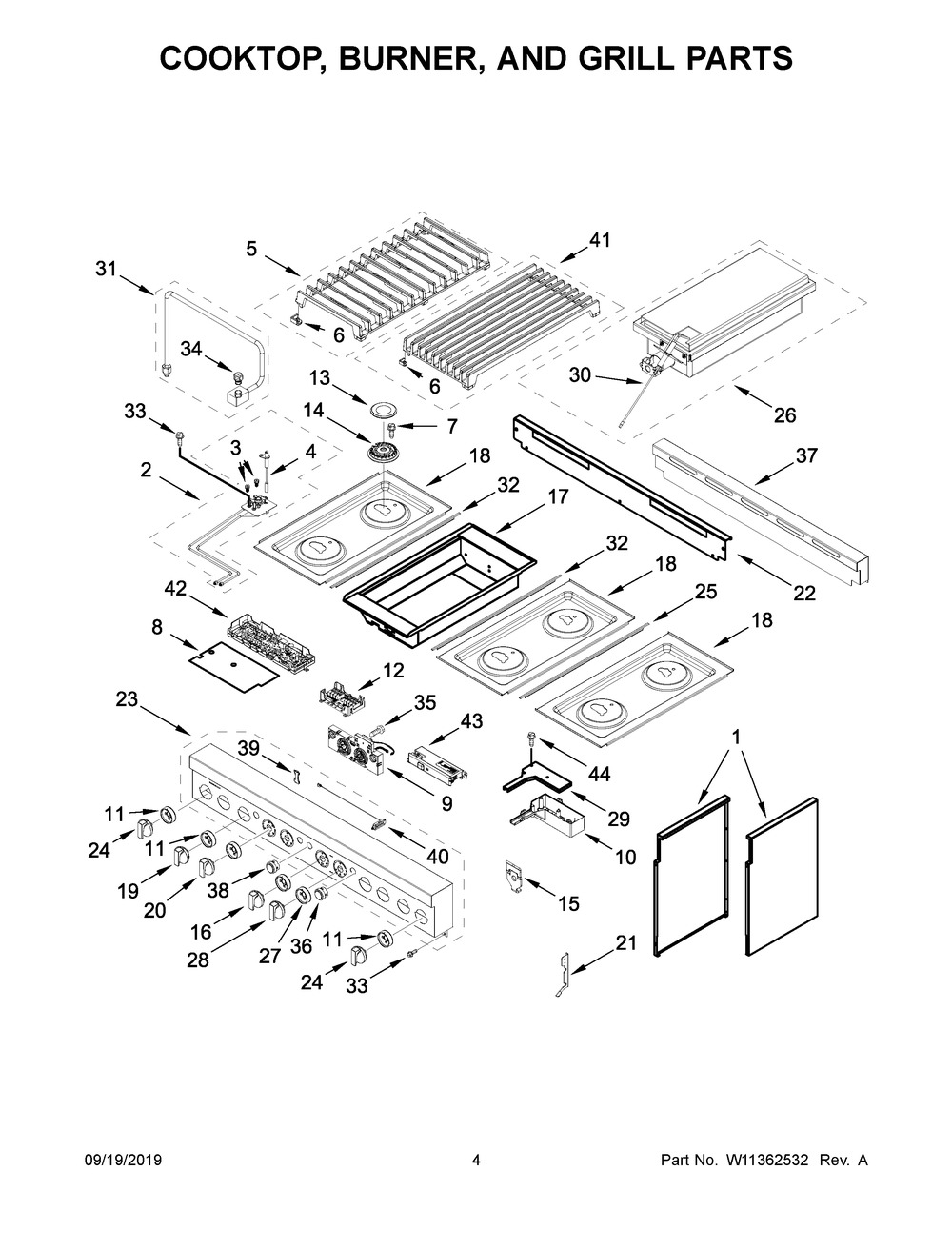 Cooktop, Burner, And Grill Parts Diagram and Parts List for JGRP648HM00  Maytag Range