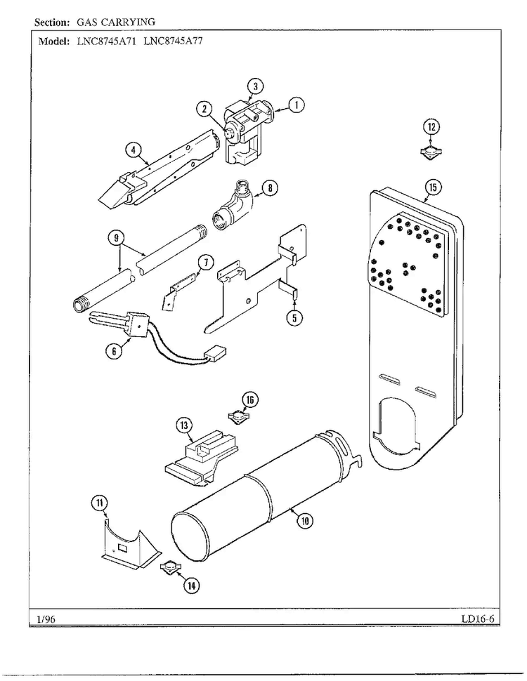 Gas Carrying Diagram and Parts List for 8745A71  Norge Dryer