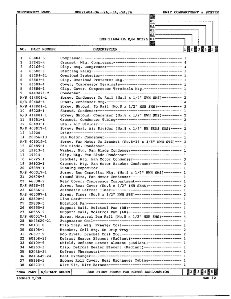 Unit Compartment/system Page 2 Diagram and Parts List for 21484-OA  Admiral Refrigerator
