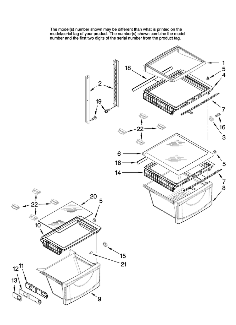 Refrigerator Shelf Parts Diagram and Parts List for AC2224GEKW12  Amana Refrigerator