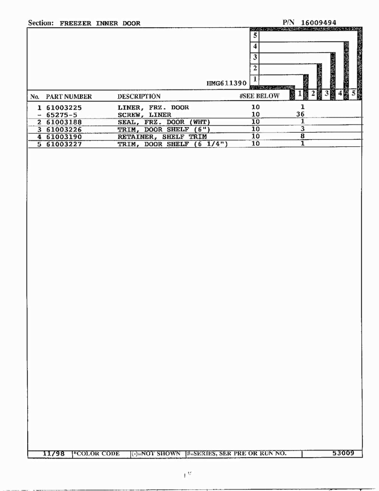 Freezer Inner Door Page 2 Diagram and Parts List for HMG611390  Admiral Refrigerator