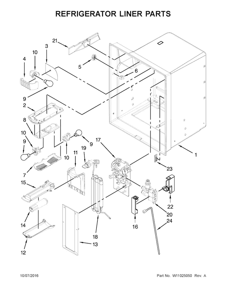Refrigerator Liner Parts Diagram and Parts List for MFI2269FRZ02  Maytag Refrigerator