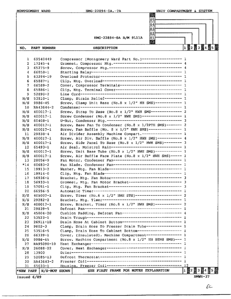 Unit Compartment And System Page 2 Diagram and Parts List for 22894-OA  Admiral Refrigerator