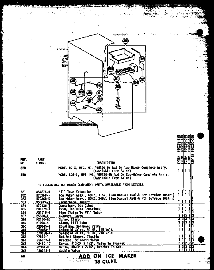 Add On Ice Maker 18 Cu. Ft. Diagram and Parts List for T16N-C-P60236-42WC  Amana Refrigerator