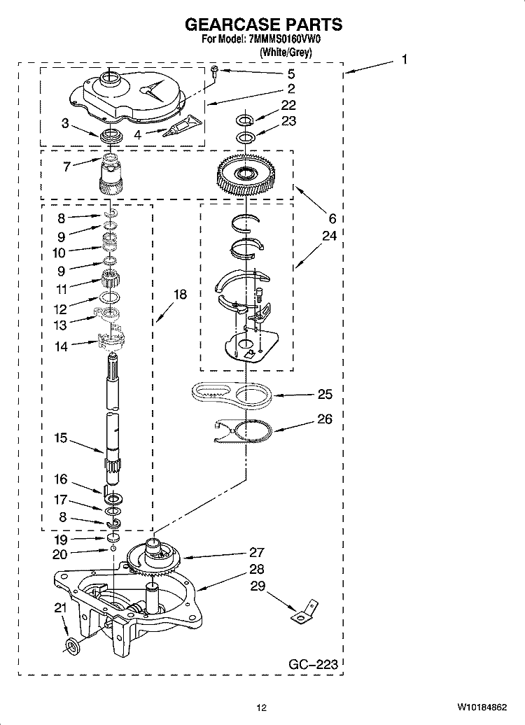 GEARCASE PARTS, OPTIONAL PARTS (NOT INCLUDED) Diagram and Parts List for 7MMMS0160VW0  Maytag Washer