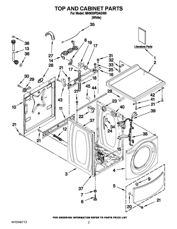 TOP AND CABINET PARTS Diagram and Parts List for MHN30PDAGW0  Maytag Washer