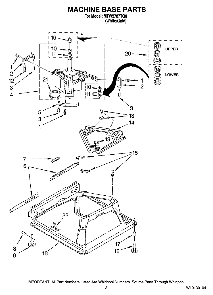 MACHINE BASE PARTS Diagram and Parts List for MTW5707TQ0  Maytag Washer