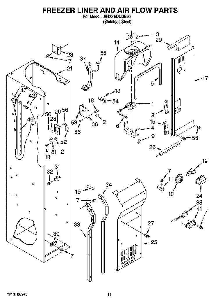 FREEZER LINER AND AIR FLOW PARTS Diagram and Parts List for JS42SEDUDB00  Jenn-Air Refrigerator