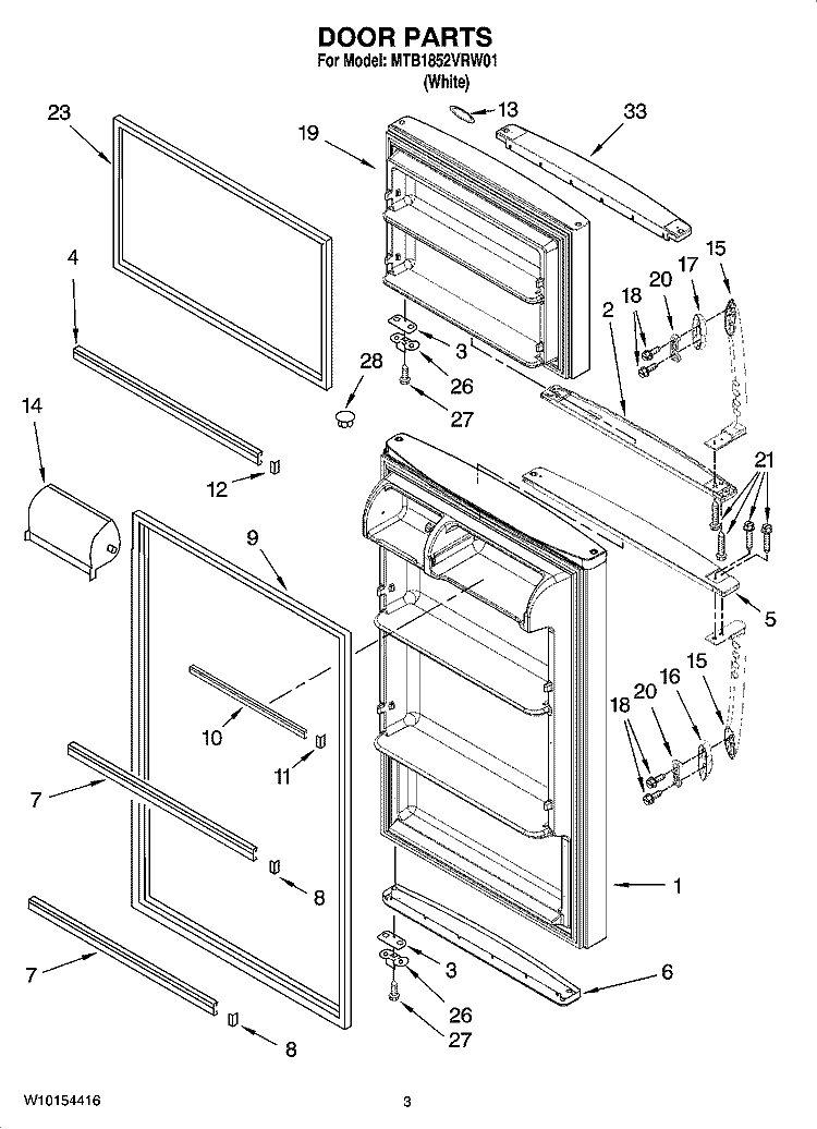 DOOR PARTS Diagram and Parts List for MTB1852VRW01  Maytag Refrigerator