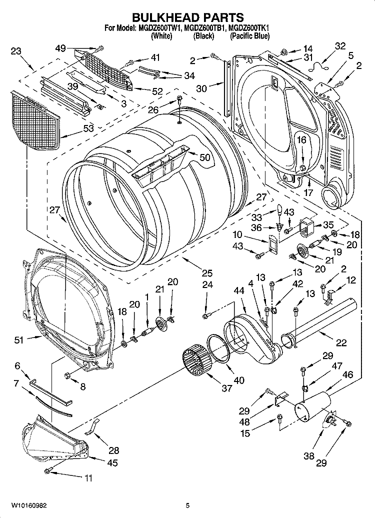 BULKHEAD PARTS Diagram and Parts List for MGDZ600TK1  Maytag Dryer