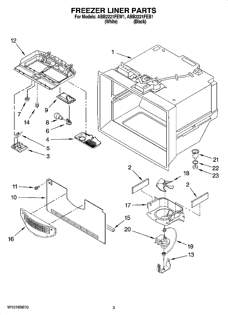 FREEZER LINER PARTS Diagram and Parts List for ABB2221FEB1  Amana Refrigerator