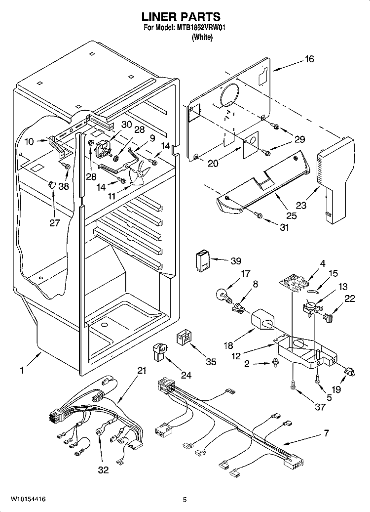 LINER PARTS Diagram and Parts List for MTB1852VRW01  Maytag Refrigerator