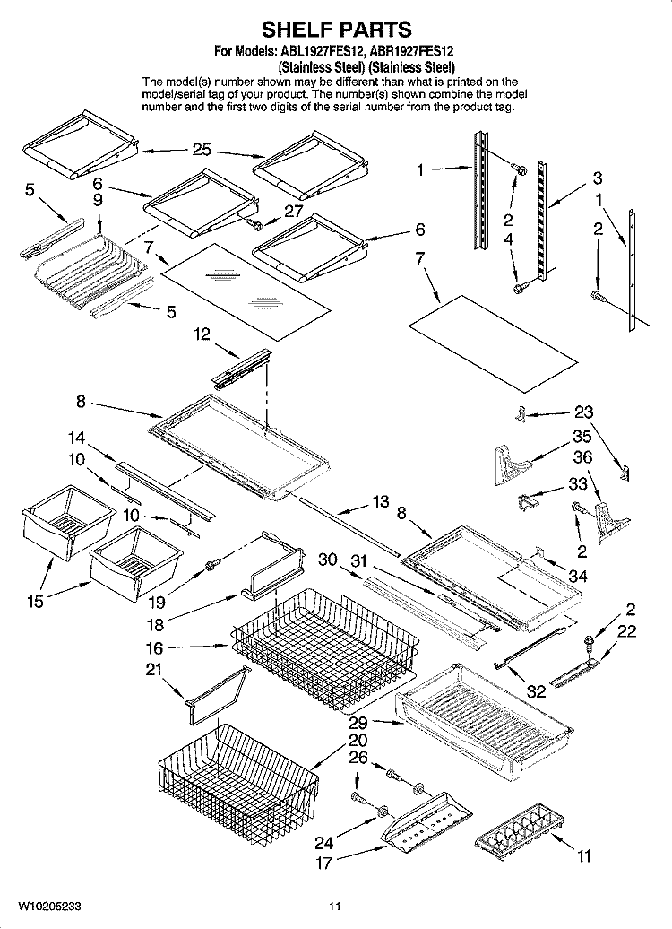 SHELF PARTS Diagram and Parts List for ABL1927FES12  Amana Refrigerator