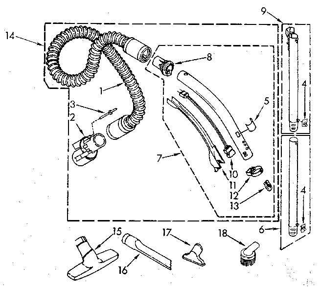 Hose And Attachment Diagram and Parts List for 1162039580  Kenmore Canister Vacuum