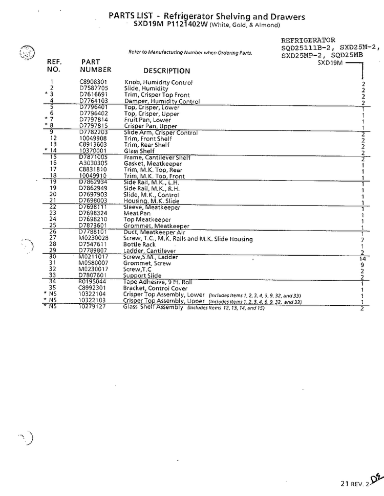 Refrigerator Shelving And Drawers Page 6 Diagram and Parts List for SXD25MP-2  Amana Refrigerator