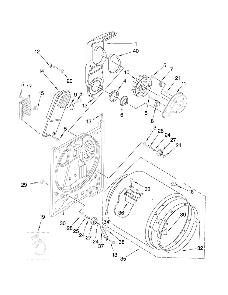 Bulkhead Parts Diagram and Parts List for MEDC200XW0  Maytag Dryer