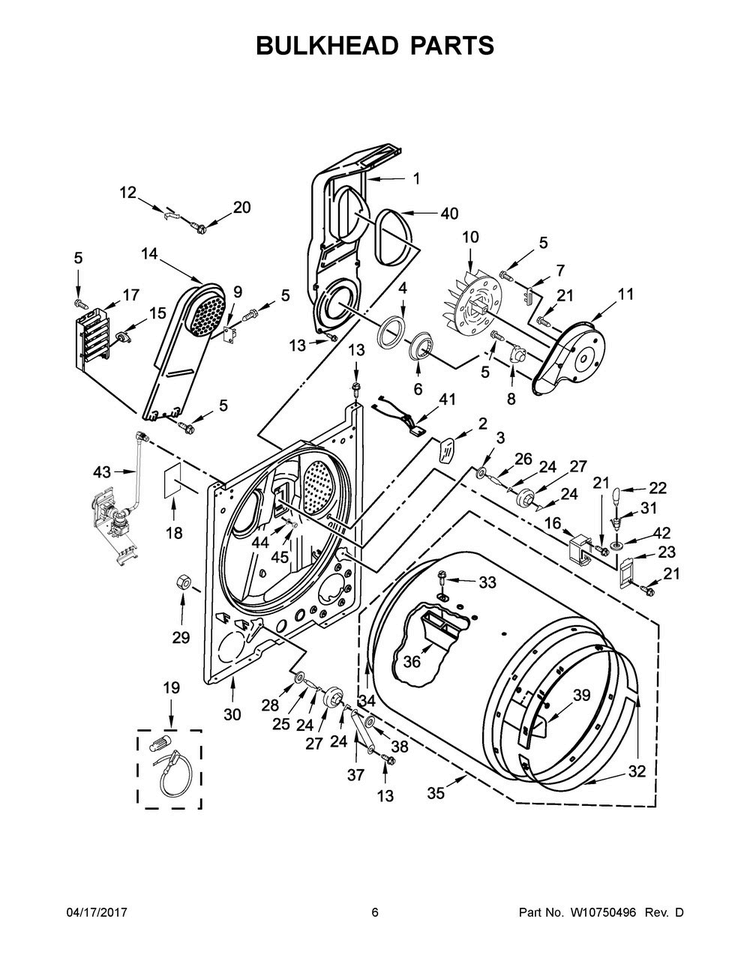 Bulkhead Parts Diagram and Parts List for MEDB755DW0  Maytag Dryer