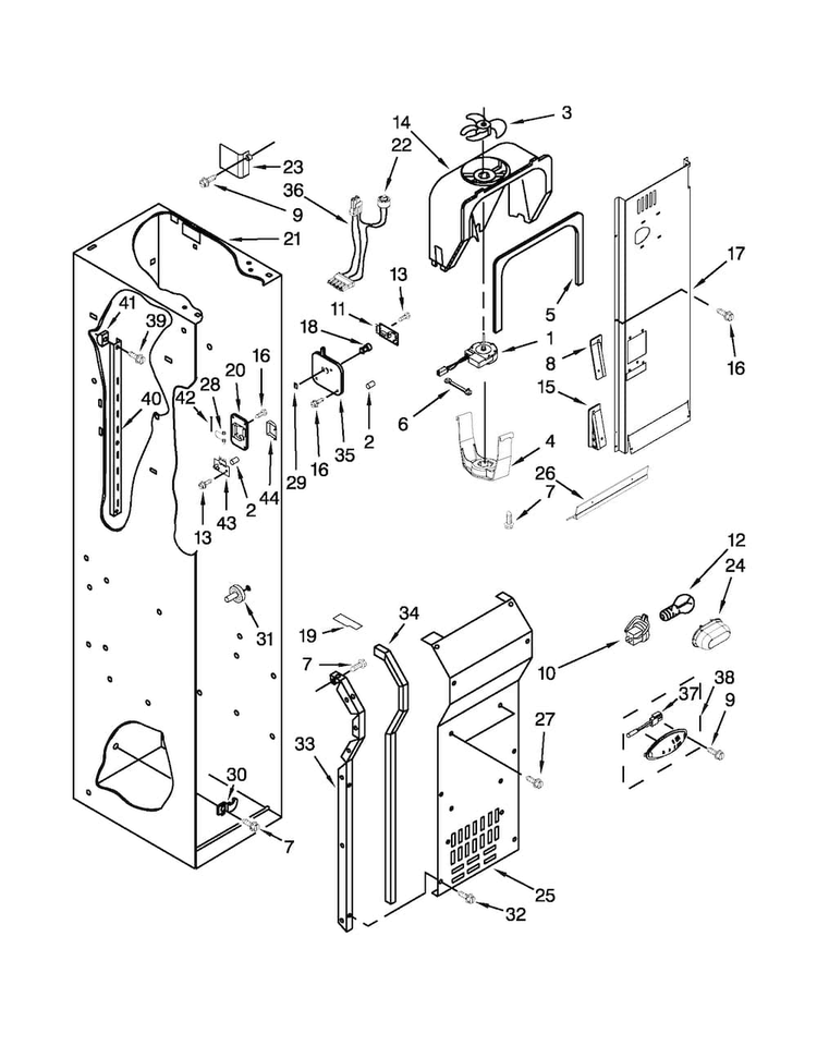 Freezer Liner And Air Flow Parts Diagram and Parts List for JS48PPDUDB16  Jenn-Air Refrigerator