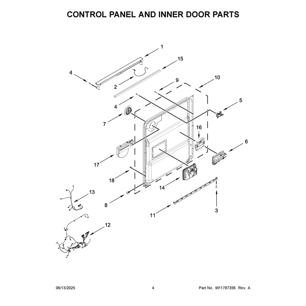 Control Panel And Inner Door Parts Diagram and Parts List for MDFS3924RZ3  Maytag Dishwasher