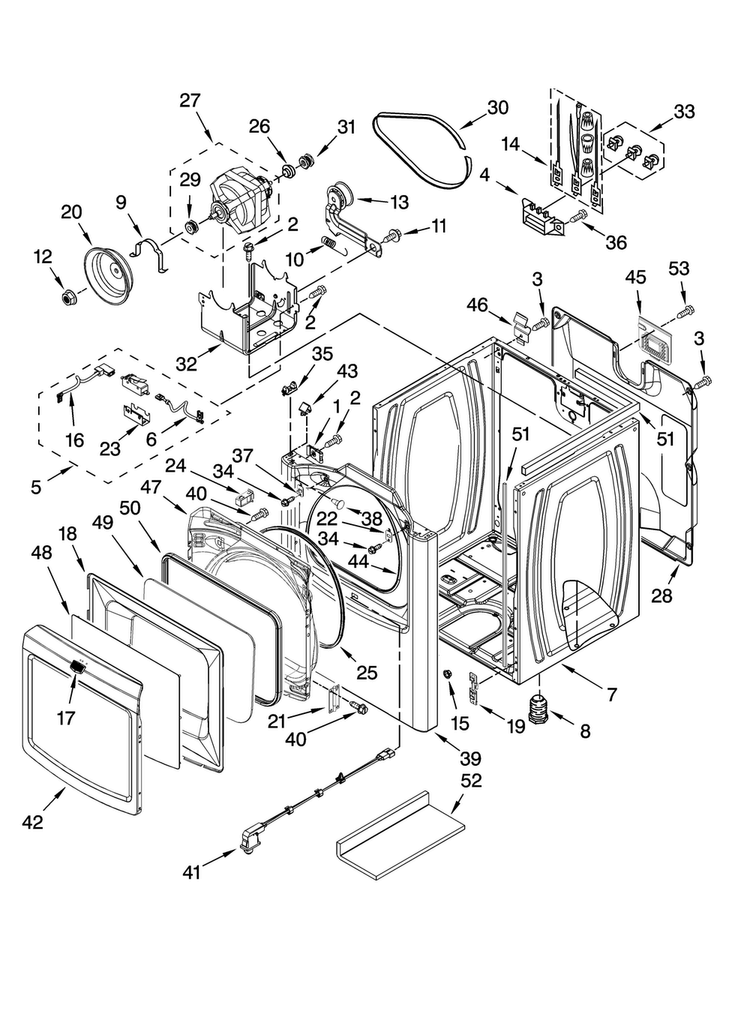 Cabinet Parts Diagram and Parts List for MEDB700VQ0  Maytag Dryer