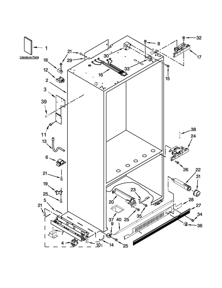 Cabinet Parts Diagram and Parts List for JB36NXFXRW05  Jenn-Air Refrigerator