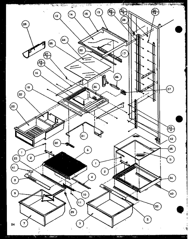 Refrigerator Shelving And Drawers Diagram and Parts List for 35541W-P1121709WW  Amana Refrigerator
