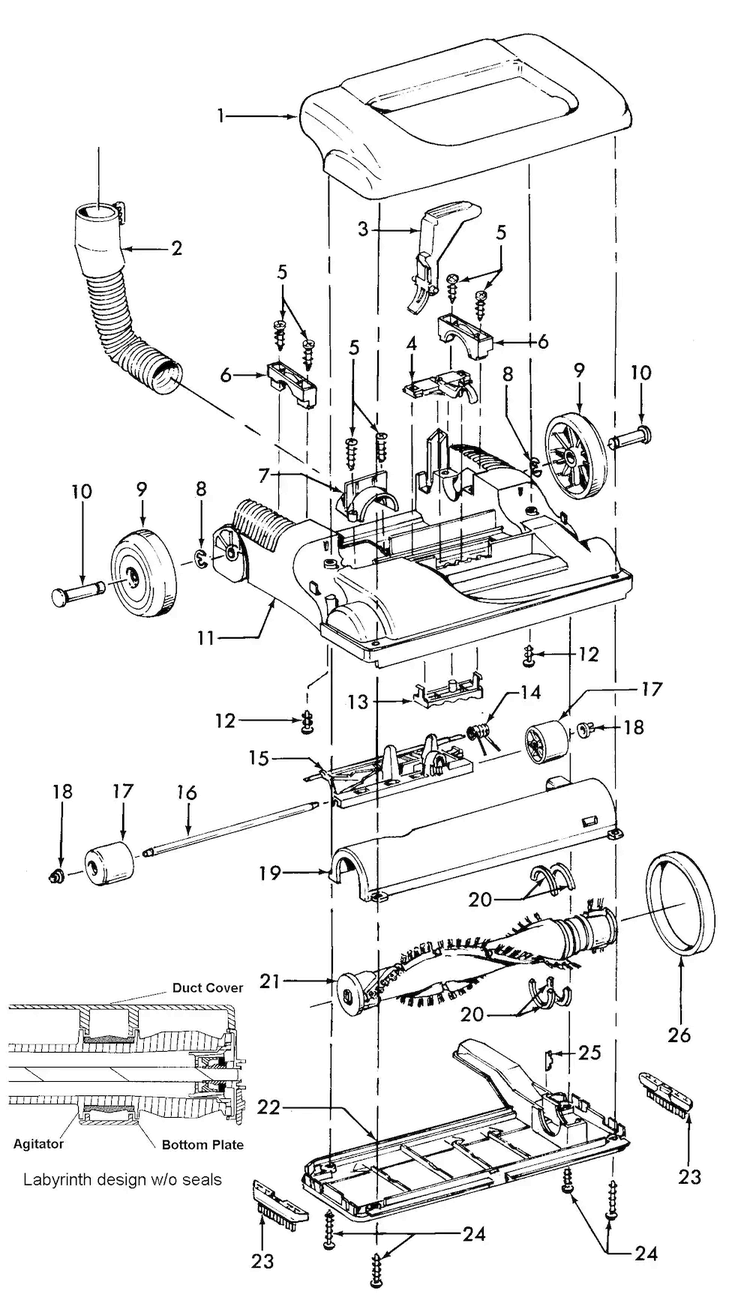 Agitator, Mainbody, Hood Diagram and Parts List for U5394-900  Hoover Upright Vacuum