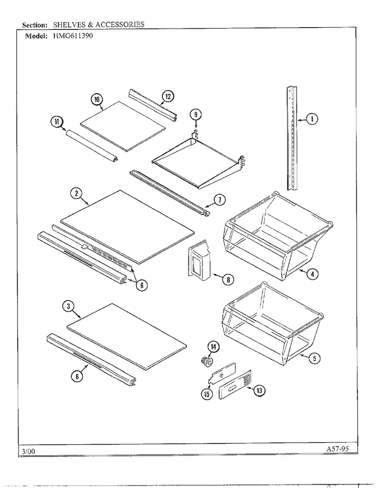 Shelves/accessories Diagram and Parts List for HMG611390  Admiral Refrigerator