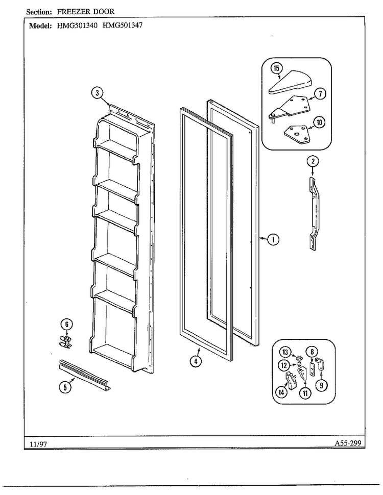 Freezer Door Diagram and Parts List for 501340  Admiral Refrigerator